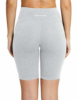 Picture of BALEAF Women's 8" High Waist Biker Workout Yoga Running Compression Exercise Shorts Side Pockets Light Grey Size S