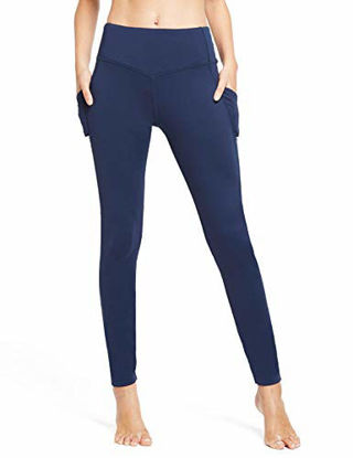 Picture of BALEAF Women's Fleece Lined Leggings Winter Thick Warm Thermal High Waisted Pocketed Pants Navy Blue XXL