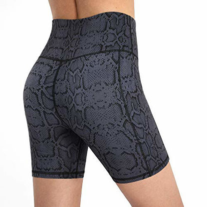 Picture of Promover Leopard Yoga Shorts for Women High Waist Tummy Control 4 Way Stretch Workout Running Shorts Side Pockets (Deep Grey Snake, XXL)