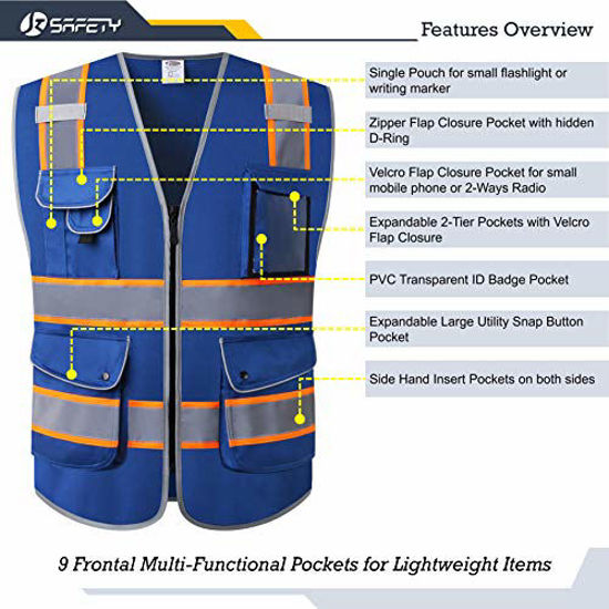 Class 1 High Visibility Reflective BLUE OR RED Safety Vest with ID Pocket