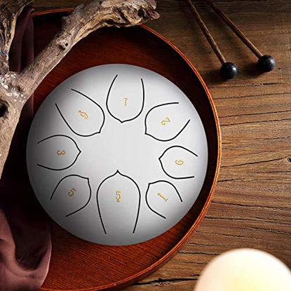 Picture of MITUTEN Steel Tongue Drum 8 Notes 6 Inches Chakra Tank Drum With bag, Music Score for Musical Education Yoga Meeting Office Home (White)