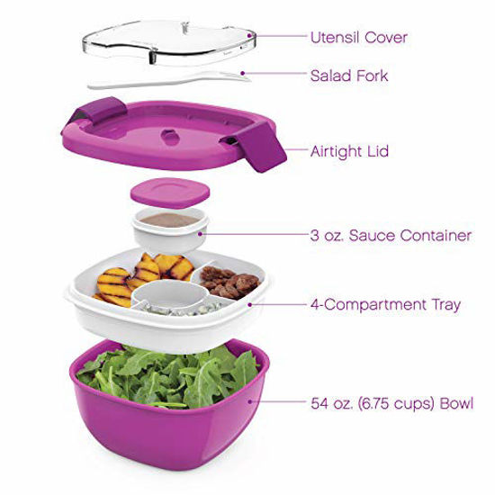 Picture of Bentgo Salad BPA-Free Lunch Container with Large 54-oz Salad Bowl, 4-Compartment Bento-Style Tray for Salad Toppings and Snacks, 3-oz Sauce Container for Dressings, and Built-In Reusable Fork (Purple)