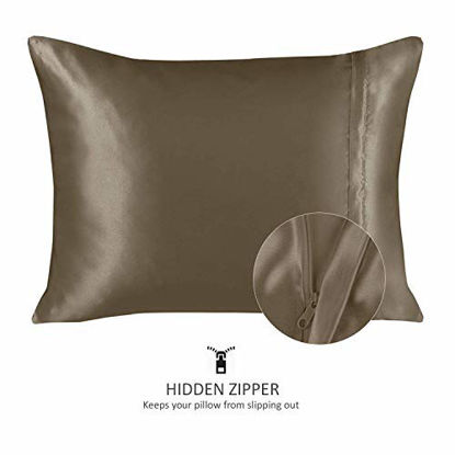 Picture of ShopBedding Luxury Satin Pillowcase for Hair - Queen Satin Pillowcase with Zipper, Pewter (Pillowcase Set of 2) - Blissford