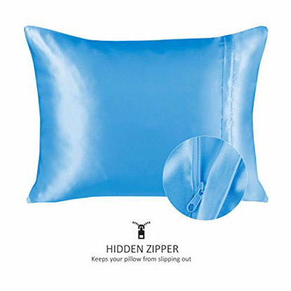 Picture of ShopBedding Luxury Satin Pillowcase for Hair - Standard Satin Pillowcase with Zipper, Jewel Blue (1 per Pack) - Blissford