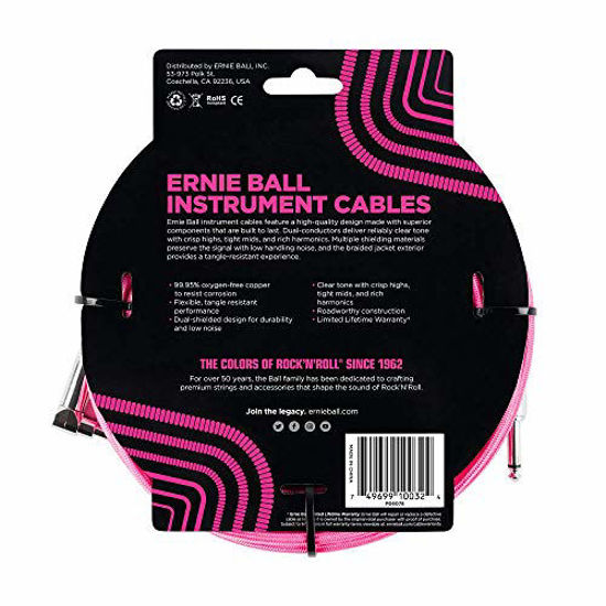 Picture of Ernie Ball Instrument Cable, 1/4" Right Angle, Neon Pink, 10 ft. (P06078)