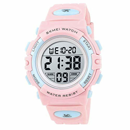 Picture of Boys Watch Digital Sports Waterproof Electronic Childrens Kids Watches Alarm Clock 12/24 H Stopwatch Calendar Boy Girl Wristwatch - Pink