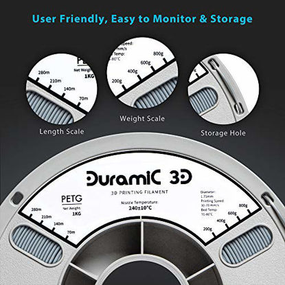 Picture of DURAMIC 3D PETG Printer Filament 1.75mm Grey, 3D Printing Filament 1kg Spool(2.2lbs), Non-Tangling Non-Clogging Non-Stringing Dimensional Accuracy +/- 0.05 mm