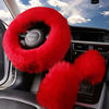 Picture of Yontree Fashion Fluffy Steering Wheel Covers for Women/Girls/Ladies Australia Pure Wool 15 Inch 1 Set 3 Pcs (Red)