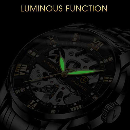 Picture of Mens Watch Mechanical Stainless Steel Skeleton Waterproof Automatic Self-Winding Rome Number Diamond Dial Wrist Watch