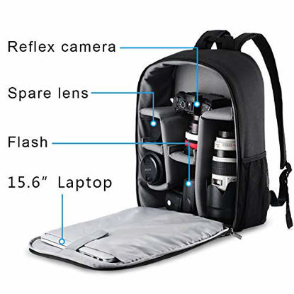 Picture of CADeN Camera Backpack Bag with Laptop Compartment 15.6" for DSLR/SLR Mirrorless Camera Waterproof, Camera Case Compatible for Sony Canon Nikon Camera and Lens Tripod Accessories Black