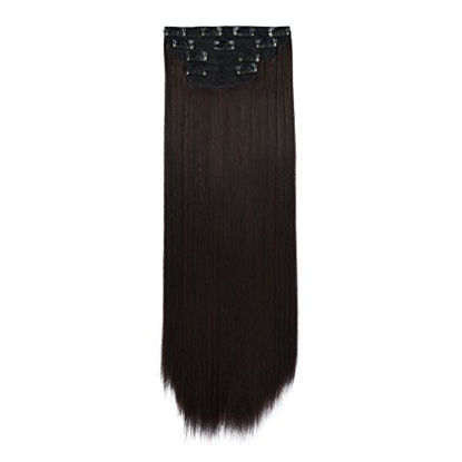 Picture of REECHO 18" Straight Long 4 PCS Set Thick Clip in on Hair Extensions Dark Brown