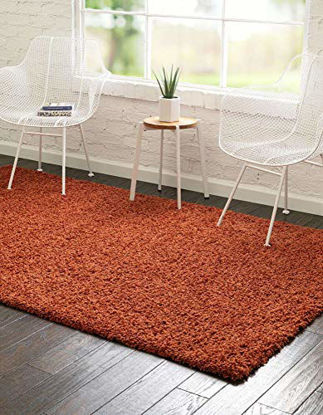 Picture of Unique Loom Solo Solid Shag Collection Modern Plush Terracotta Area Rug (9' x 12')