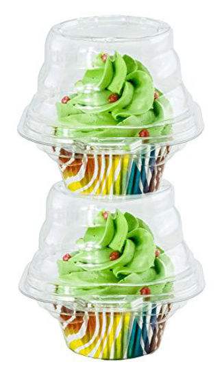 100 Pcs 2 Compartment Plastic Cupcake Containers Disposable Deep