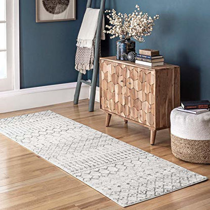 Picture of nuLOOM Moroccan Blythe Runner Rug, 2' 6" x 16', Grey/Off-White