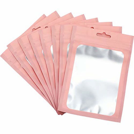 Picture of 100 Pieces Resealable Mylar Ziplock Food Storage Bags with Clear Window Coffee Beans Packaging Pouch for Food Self Sealing Storage Supplies (Pink, 3.5 x 6.3 Inch)