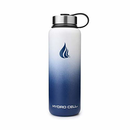 Picture of Hydro Cell Stainless Steel Water Bottle w/ Straw & Wide Mouth Lids (40oz 32oz 24oz 18oz) - Keeps Liquids Hot or Cold with Double Wall Vacuum Insulated Sweat Proof Sport Design (Navy/White 40 oz)