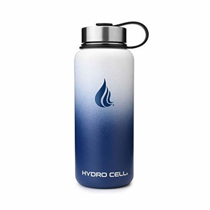Picture of Hydro Cell Stainless Steel Water Bottle w/ Straw & Wide Mouth Lids (40oz 32oz 24oz 18oz) - Keeps Liquids Hot or Cold with Double Wall Vacuum Insulated Sweat Proof Sport Design (Navy/White 32 oz)