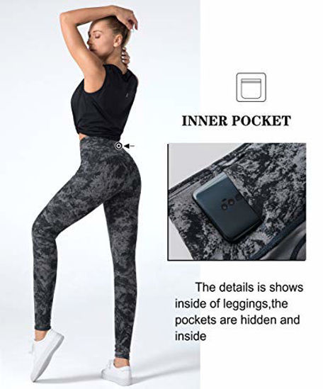 Picture of Dragon Fit High Waist Yoga Leggings with 3 Pockets,Tummy Control Workout Running 4 Way Stretch Yoga Pants (X-Large, Carbon Gray-Marble)