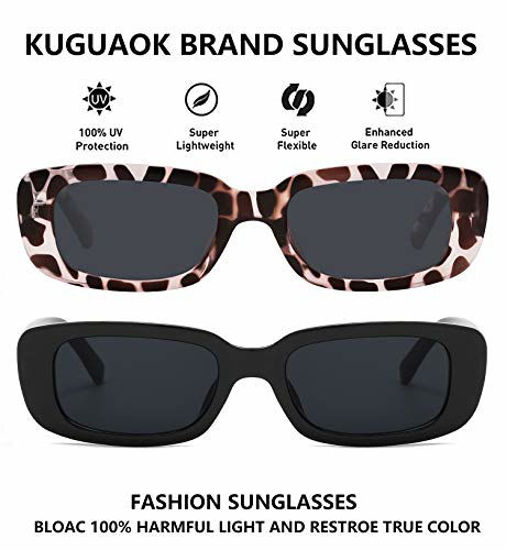 KUGUAOK Retro Rectangle Sunglasses Women and Men Vintage Small