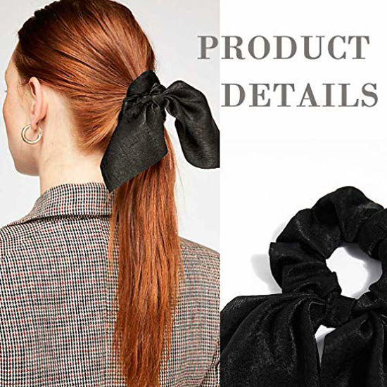 Picture of 6PCS Hair Scrunchies Satin SilkRabbit Bunny Ear Bow Bowknot Scrunchie Bobbles Elastic Hair Ties Bands Ponytail Holder for Women Accessories