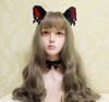 Picture of Fxaelian Animal Anime Cute Wolf Bear Cat Dog Ears Headband with Bells Bows Halloween Cosplay Costume Party Hairband Headwear Headpiece Hair Accessories for Women Girls Adult Kids Black Red