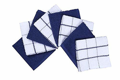 Picture of AMOUR INFINI Cotton Terry Kitchen Dish Cloths | Set of 8 | 12 x 12 Inches | Super Soft and Absorbent |100% Cotton Dish Rags | Perfect for Household and Commercial Uses | Blue