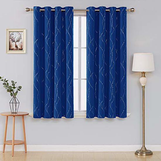 Picture of Deconovo Thermal Insulated Blackout Curtains Wave Line with Dots Foil Printed Grommet Light Blocking Window Drapes for Kids Room 52 x 45 Inch Royal Blue 2 Panels