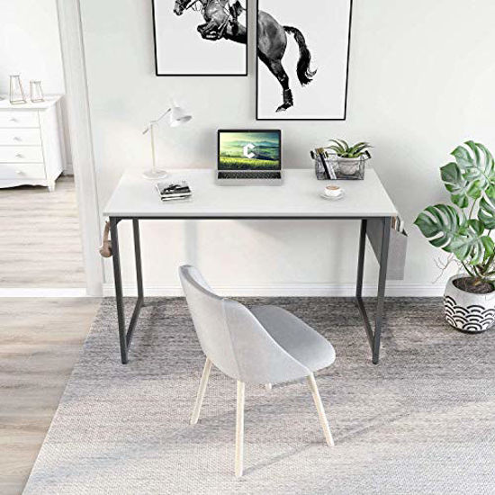 Picture of CubiCubi Computer Desk 40" Study Writing Table for Home Office, Modern Simple Style PC Desk, Black Metal Frame, White