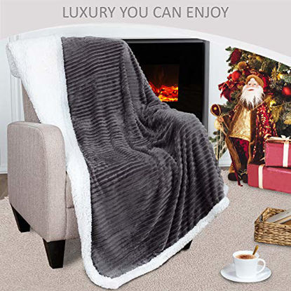 Picture of Sherpa Blanket Fleece Throw - 60x80, Dark Gray - Soft, Plush, Fluffy, Warm, Cozy - Perfect for Bed, Sofa, Couch, Chair