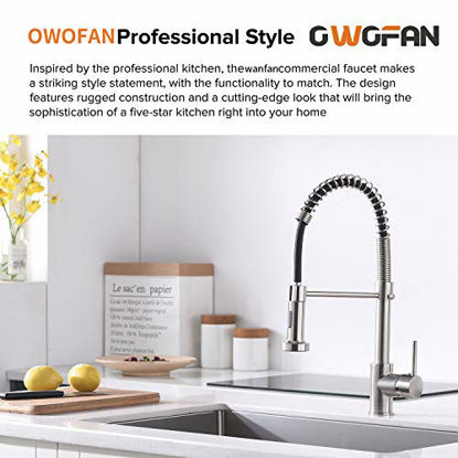 Picture of OWOFAN Kitchen Faucet with Pull Down Sprayer Low Lead Single Handle Spring Kitchen Sink Faucet, Brushed Nickel Kitchen Faucets 866081SN