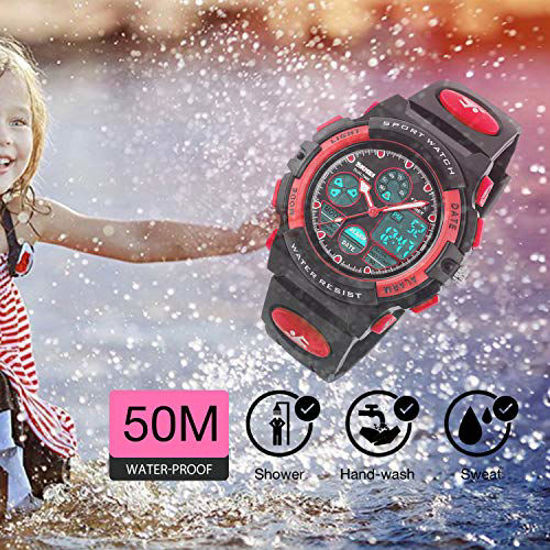 0592309 kids digital watch age 5 15 red watches for girls boys sports waterproof watches for kids birthday p 550