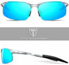 Picture of ATTCL Men's Mirrored Driving Polarized Sunglasses for Men Al-Mg metal Frame 8177-Silver-BLUE