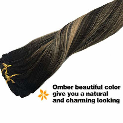 Picture of GOO GOO Clip in Hair Extensions Ombre Natural Black to Light Blonde Real Hair Extensions Clip in Remy Human Hair Extensions Straight 22 inch 120g 7pcs