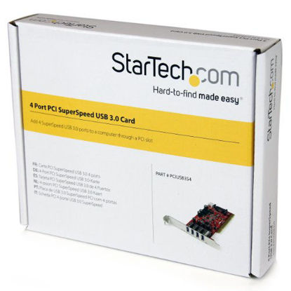 Picture of StarTech.com 4 Port PCI SuperSpeed USB 3.0 Adapter Card with SATA/SP4 Power - Quad Port PCI USB 3 Controller Card (PCIUSB3S4),Red