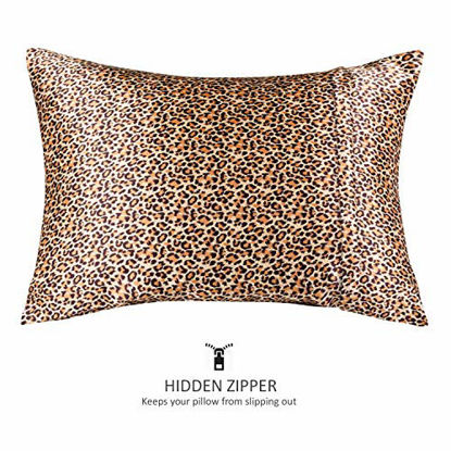 Picture of Luxury Satin Pillowcase for Hair - Queen Satin Pillowcase with Zipper, Leopard Print Cheetah (Pillowcase Set of 2) - Blissford