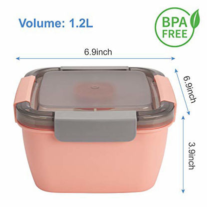 Picture of Freshmage Salad Lunch Container To Go, 52-oz Salad Bowls with 3 Compartments, Salad Dressings Container for Salad Toppings, Snacks, Men, Women (Pink)