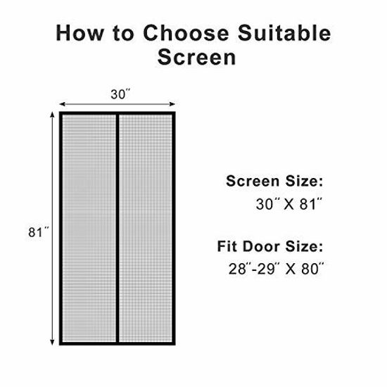 Picture of MAGZO Magnetic Screen Door 28 x 80, Reinforced Fiberglass Mesh Curtain Front Door Mesh with Full Frame Hook&Loop Fits Door Size up to 28"x80" Max-Grey