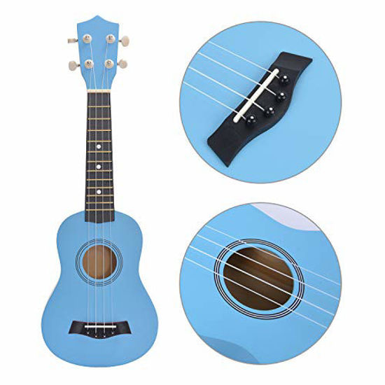 Picture of Soprano Ukulele Beginner Pack, 21 Inch Basswood kids Ukuleles Starter Kit with Gig Bag Digital Tuner Spare Strings and Picks. (blue)