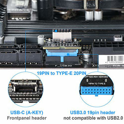 Picture of MZHOU Computer Mainboard USB 3.0 Front 19PIN to 3.1 Type-C Front Panel Header Type-E Adapter 20 to 19 Pin Expansion CardHeader-90°