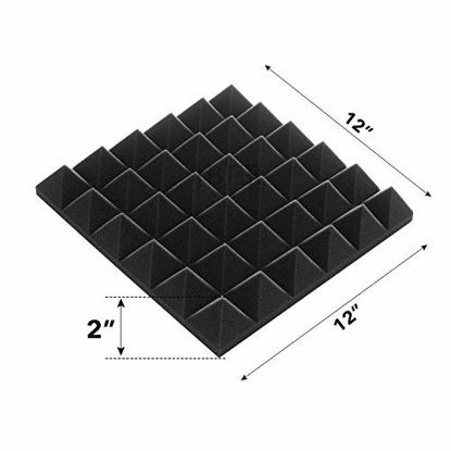 Picture of JBER Acoustic Sound Foam Panels, 6 Pack 2" X 12" X 12" Charcoal Soundproofing Treatment Studio Wall Padding Sound Absorbing Fireproof Pyramid Black Wall Panel