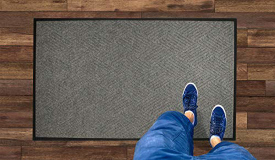 Picture of WaterHog Diamond | Commercial-Grade Entrance Mat with Rubber Border - Indoor/Outdoor, Quick Drying, Stain Resistant Door Mat (Medium Grey, 4' x 6')