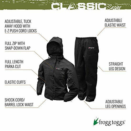 Picture of Frogg Toggs All Purpose Rain Suit, Women's, Large, Black Jacket/Black Pants