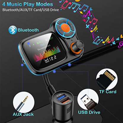 Picture of Wireless Car Bluetooth Adapter,Radio FM Transmitters HandsFree Call Receiver and MP3 Music/APP Audio Play,QC3.0 and Smart 2.4A Dual USB Charger,1.8" Color Display,Aux Port,TF Card