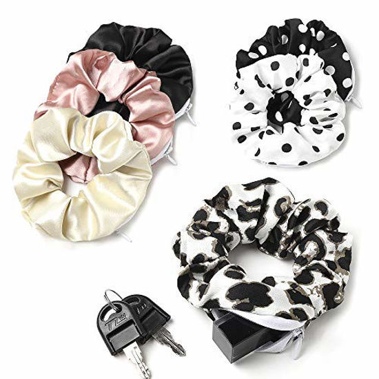 Picture of Pocket Scrunchies with Zipper Stash Hair Ties Soft Silk Satin Scrunchy (LLCQ-010)