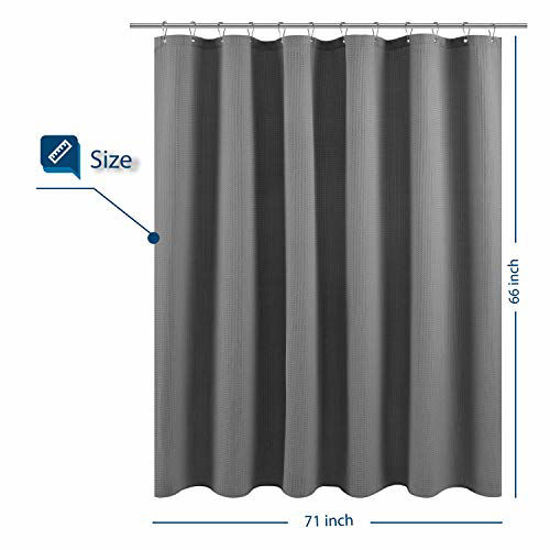 Picture of Short Shower Curtain Fabric with 66 inch Length, Waffle Weave, Hotel Collection, 230 GSM Heavy Duty, Water Repellent, Machine Washable, Gray Pique Pattern Decorative Bathroom Curtain