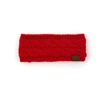 Picture of C.C Winter Fuzzy Fleece Lined Thick Knitted Headband Headwrap Epoxy Button for Face Masks (BHW-1) (A Button Red)