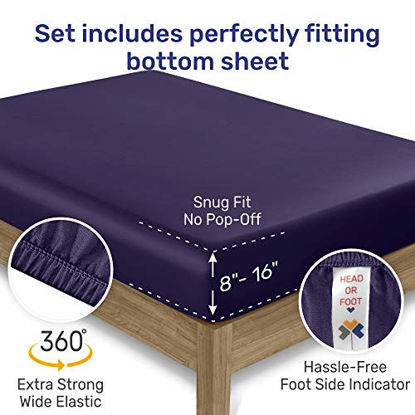 Picture of Pure Combed Cotton King Sheets - 4 Piece Dark Purple Durable Bed Sheet Set, 400 Thread Count Sateen Bedding, Elasticized Deep Pocket Fits Low Profile Foam and Tall Mattresses