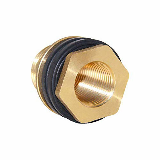 Picture of Joywayus 1" Female 1-1/4" Male Soild Brass Water Tank Connector Bulkhead Tank Fitting with 2 Rubber Ring Stablizing