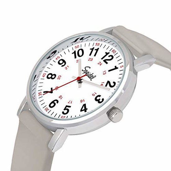 Picture of Speidel Scrub Watch for Medical Pros with Light Gray Silicone Rubber Band - Easy to Read Timepiece with Red Second Hand, Military Time for Nurses, Doctors, Surgeons, EMT Workers, Students and More