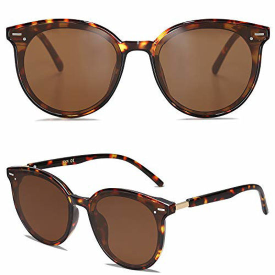 Picture of SOJOS Classic Round Retro Plastic Frame Vintage Large Sunglasses BLOSSOM SJ2067 with Tortoise Frame/Brown Lens